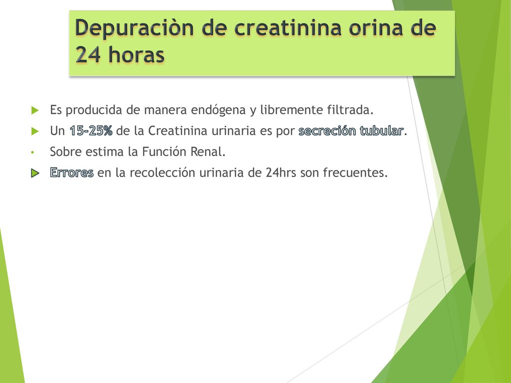 Depuracion de creatinina en orina de 24 hrs interpretacion